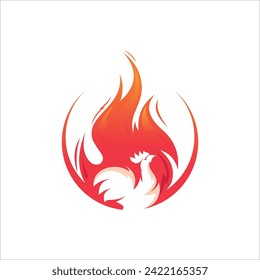 chicken Fire Logo Design Vector