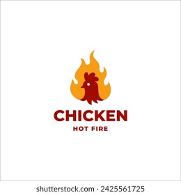 chicken fire logo, hen head with flame hot symbol vector icon illustration, perfect for fast food restaurant icon and other.