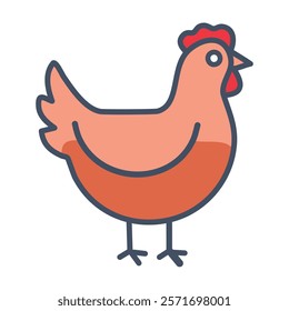 Chicken flat color icon. Farm animal. Hen vector illustration on white background.