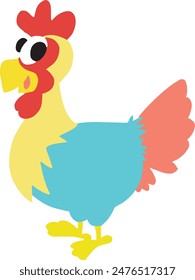 chicken flat doodle on white background.