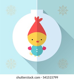 Chicken flat icon design. Toy for children. Vector symbol for web, print and greeting card Merry Christmas. 