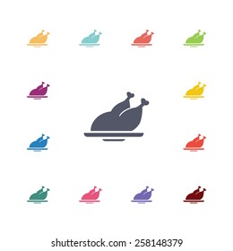 chicken flat icons set. Open colorful buttons 