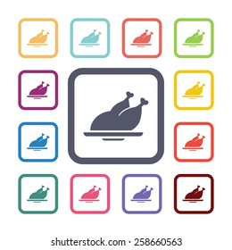 chicken flat icons set. Open colorful buttons 