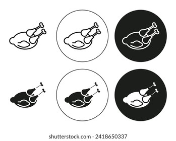 Hähnchenflache Ikone gesetzt. Hühner-Dünnzeilengrafik-Vektorgrafik