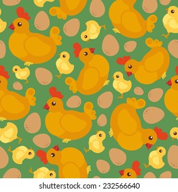 Chicken flat seamless pattern.Vector background