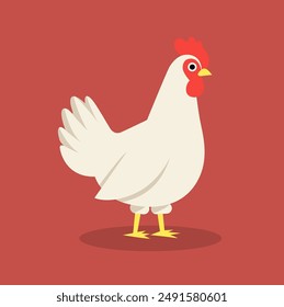 Ilustración vectorial plana de pollo. Pollo blanco aislado sobre fondo sólido. Estilo moderno minimalista