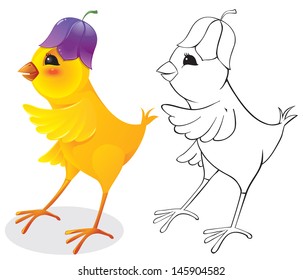 Chicken with flower cap - color and outline