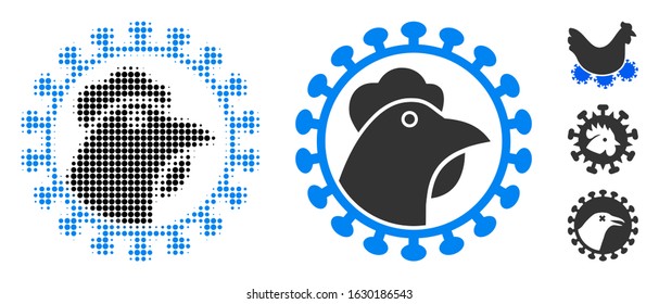 Chicken flu virus halftone vector icon and solid version. Illustration style is dotted iconic Chicken flu virus icon symbol on a white background. Halftone texture is circle elements.
