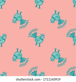 chicken folklore print seamless repeat pattern. Perfect for kids, easter and country