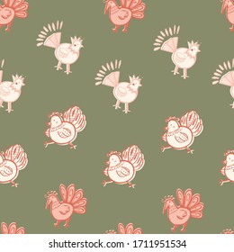 chicken folklore print seamless repeat pattern. Perfect for kids, easter and country