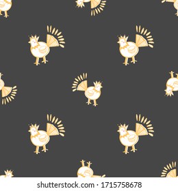 chicken folklore print seamless repeat pattern. Perfect for kids, easter and country
