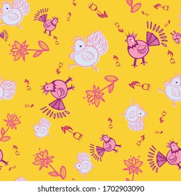 chicken folklore seamless patterns. Perfect for easter, country or textiles