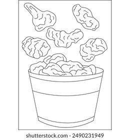 chicken food dish coloring book page for kids or grown adults coloring book mindful relaxation activity