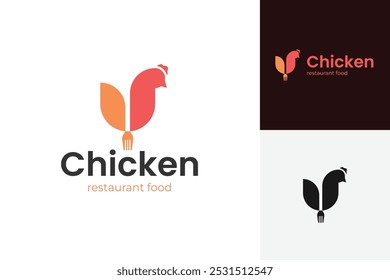 Chicken food with fork logo icon design for restaurant food menu, business food vector logo design