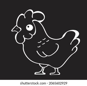 Chicken, food, funny chalk illustration isolated on black background. Concept for logo, cards, print