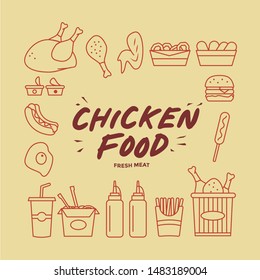 Chicken food icon set with line art style