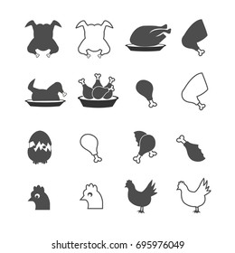 chicken food, legs icons set vector