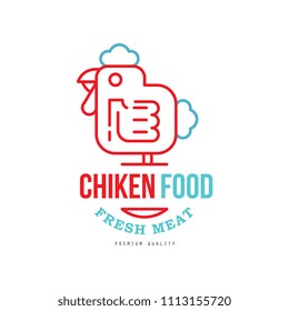 Chicken food logo design, fresh meat premium quality badge for farm products, packaging, shop, restaurant, grill, BBQ vector Illustration