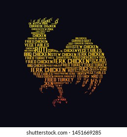 Chicken food menu typographic illustration. Creative illustration with food names. Vector Illustration