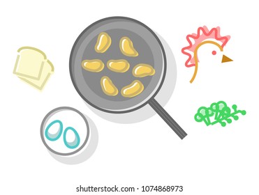 Chicken food. Modern memphis geometric isolated on white background line art style illustration.