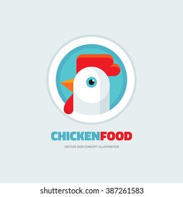 Chicken food - rooster vector logo concept illustration in flat style design. Bird cock minimal illustration. Hen vector sign. Design element.