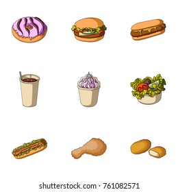Chicken, food, snack, and other web icon in cartoon style.Donut, cream, chocolate icons in set collection.