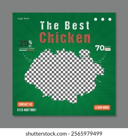 Chicken food social media post or food banner template, food sale social media post design template