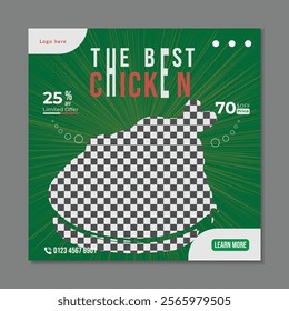 Chicken food social media post or food banner template, food sale social media post design template