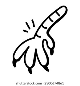 Chicken foot doodle icon, editable vector 