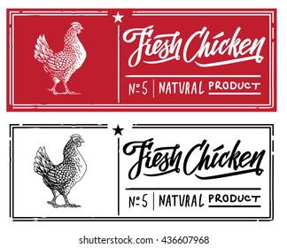 Chicken in the form of engraving on label stamp.