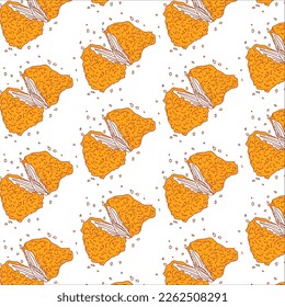 Chicken Fried Crispy Seamless Pattern. Fast food menu design elements. Chicken Fried Fast food background.