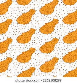 Chicken Fried Crispy Seamless Pattern. Fast food menu design elements. Chicken Fried Fast food background.