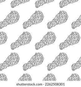 Chicken Fried Crispy Seamless Pattern. Fast food menu design elements. Chicken Fried Fast food background.