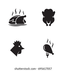 Chicken, fried chicken icons set. Black on a white background