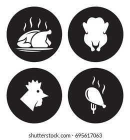 Chicken, fried chicken icons set. White on a black background