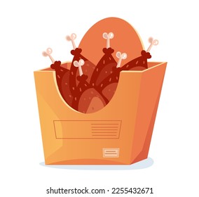 Chicken fried leg bucket vector box icon design take away food isolated concept. Vector cartoon graphic design element illustration