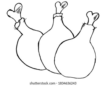 Chicken fried legs. Delicious food with high volume of calories. Vector sketch in primitive style. Can be used for printing and web design