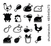 Chicken, fried chicken legs - food icons set 