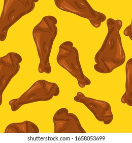 patas fritas de pollo sin soldadura aisladas en un fondo amarillo. Papel pintado de diseño, textil, tela, embalaje, papel de embalaje. Ilustración vectorial.
