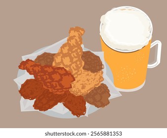 chicken fry beer drink hop Illustration 