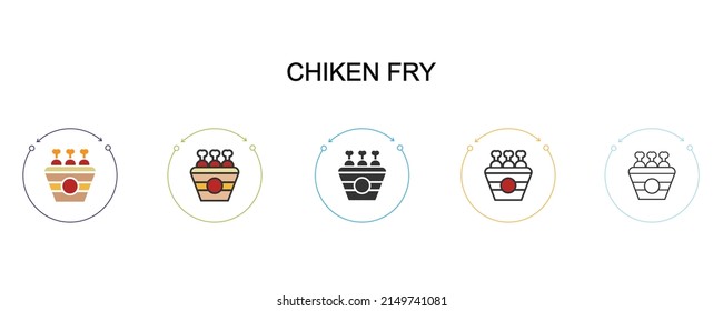 Chicken fry icon set. Five elements in different styles from fast food icons collection. Creative chicken fry icons filled, outline, colored and flat symbols
