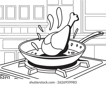chicken fry line art illustration stock photos premium quality