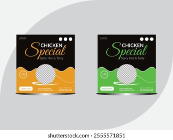 chicken fry social media post design. Food social media banner design template. chicken social media post vector illustration. Square size. Food social media promotion and Instagram post design 