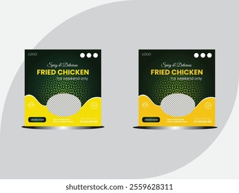 Chicken fry social media post design. Healthy testy fast food chicken social media post banner design template.  fried chicken banner design for social media marketing. With a creative menu