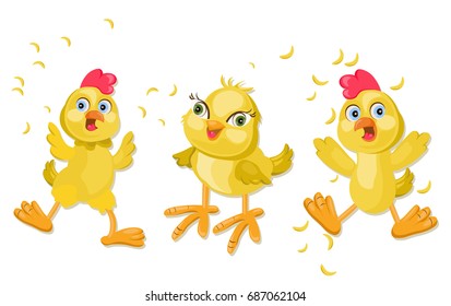 Chicken funny cartoon character. Pet faces Vector illustration