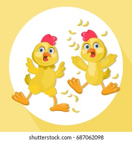 Chicken funny cartoon character Vector illustration. Chicken funny cartoon. Pet scared faces Vector illustration