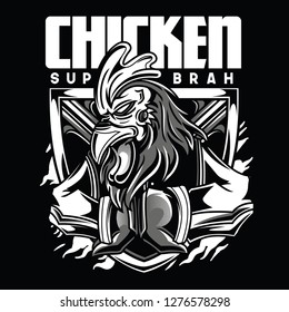 Chicken Gangsta Black and White Illustration