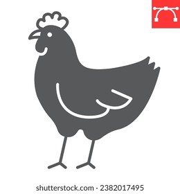 Chicken glyph icon, farm and agriculture, hen vector icon, vector graphics, editable stroke solid sign, eps 10.