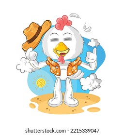 the chicken go on vacation. cartoon mascot vector