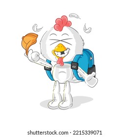 the chicken goes to school vector. cartoon character